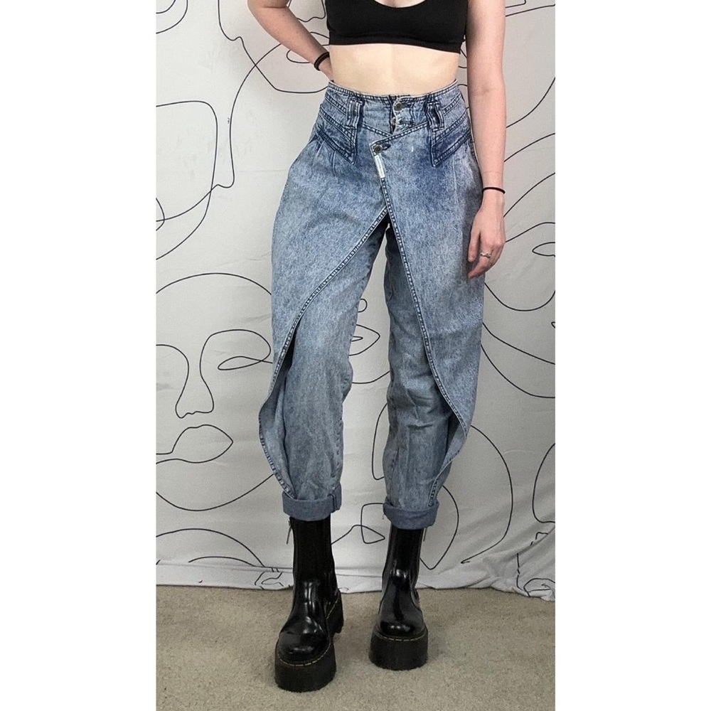Vintage Z. Cavaricci 80s Wrap Front Cuffed Acid Wash Jeans